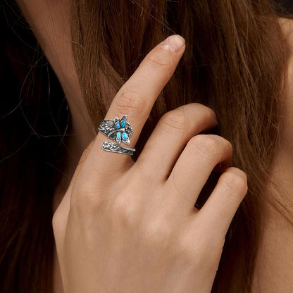 Bague cuillère en argent sterling et turquoise – Bague vintage bohème avec libellule