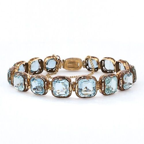 Bracelet vintage en verre bleu et or