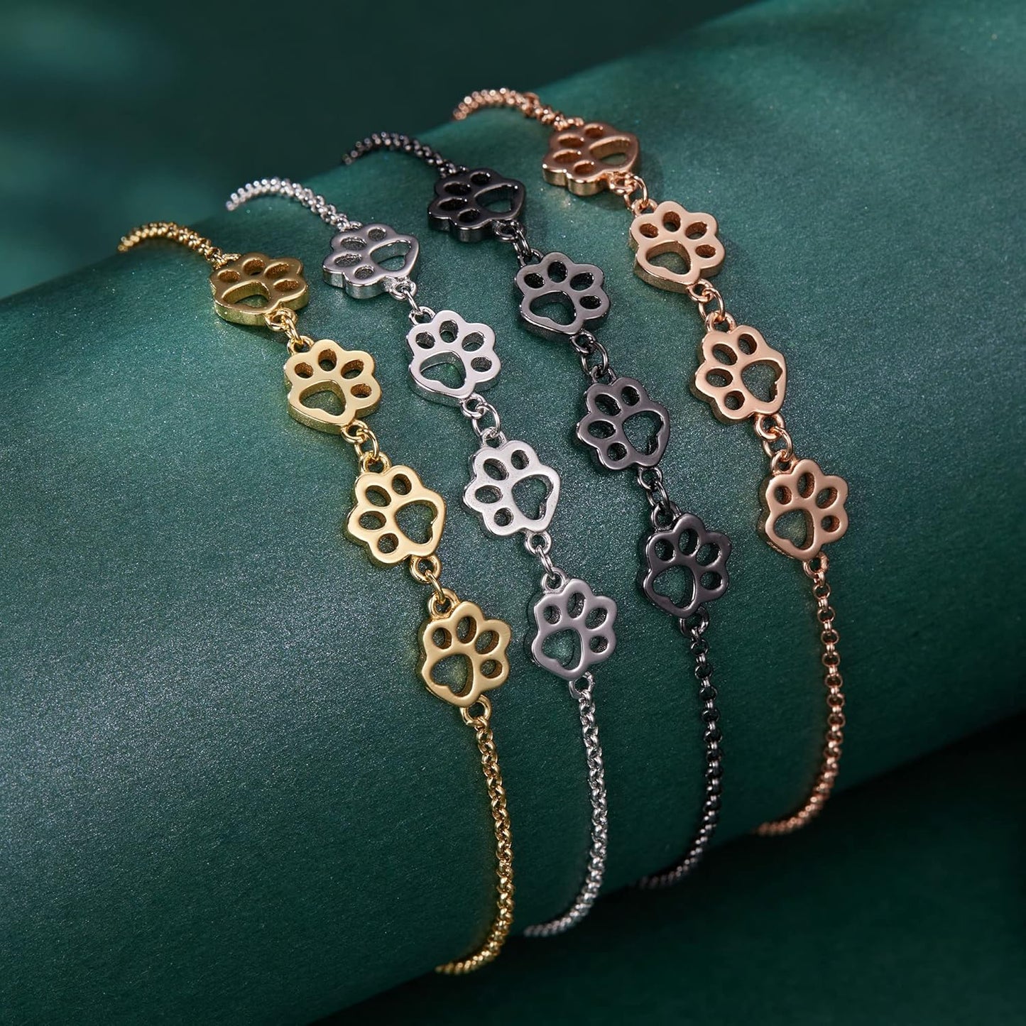 Bracelet en argent sterling avec empreintes de pattes – Taille ajustable