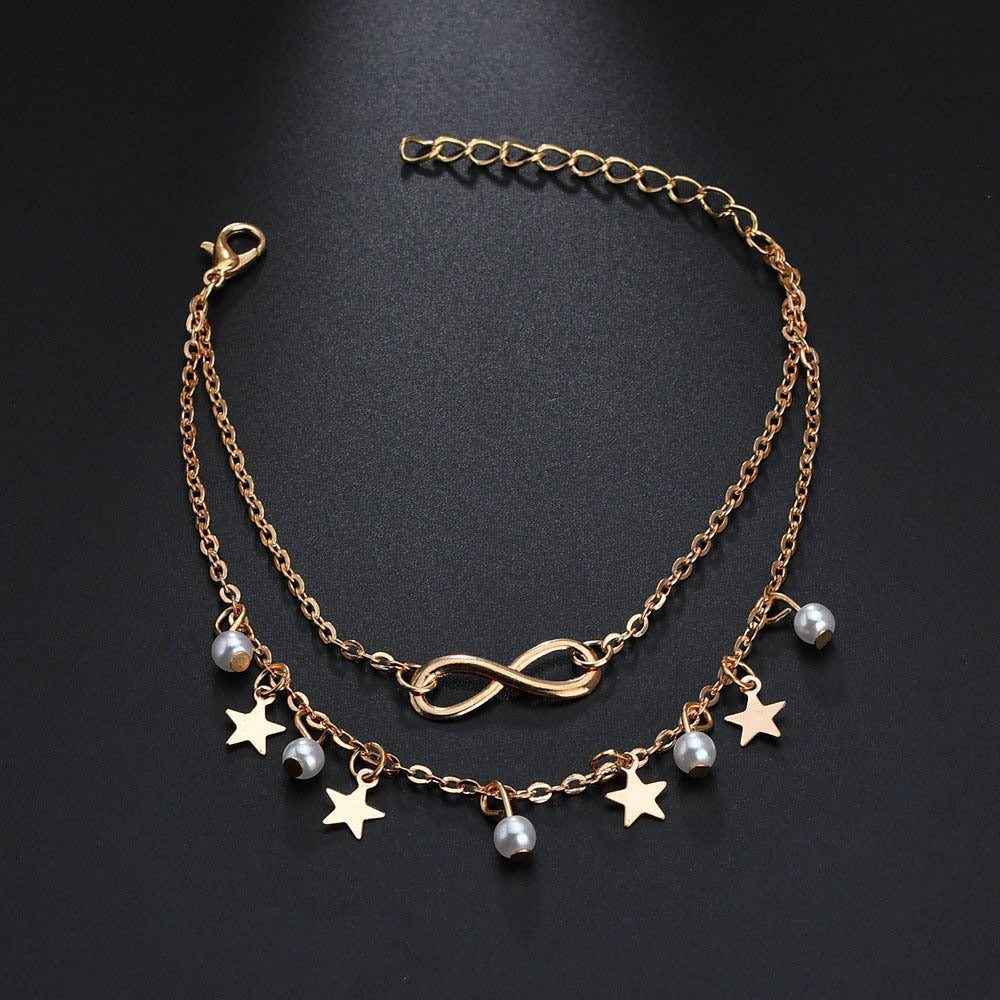 Bracelet de cheville Infinity + Perles et étoiles