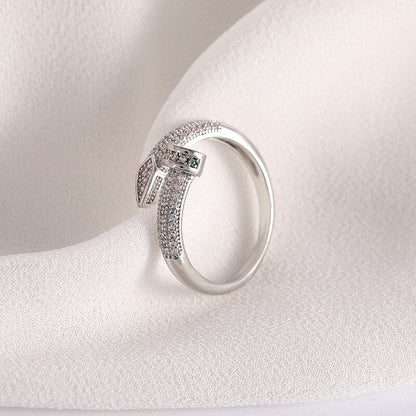 Bague ajustable en zircone, or et argent