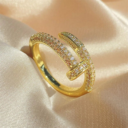 Bague ajustable en zircone, or et argent