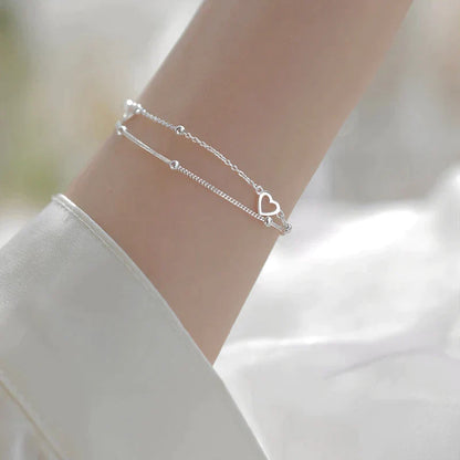 Adjustable Silver Heart Bracelet