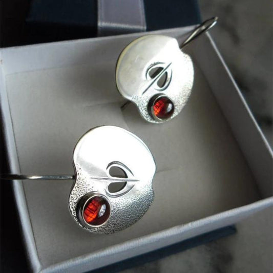 Boucles d'oreilles bohèmes en zircone rouge et argent sterling