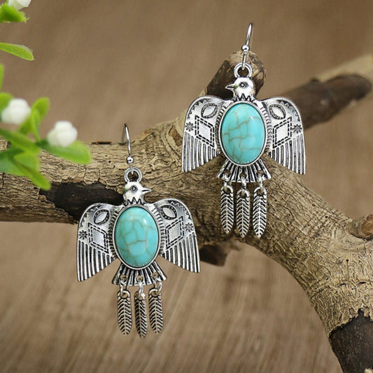 Boucles d'oreilles Boho oiseau en argent avec opale