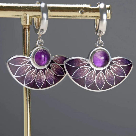 Boucles d'oreilles Boho Mandala violettes en argent