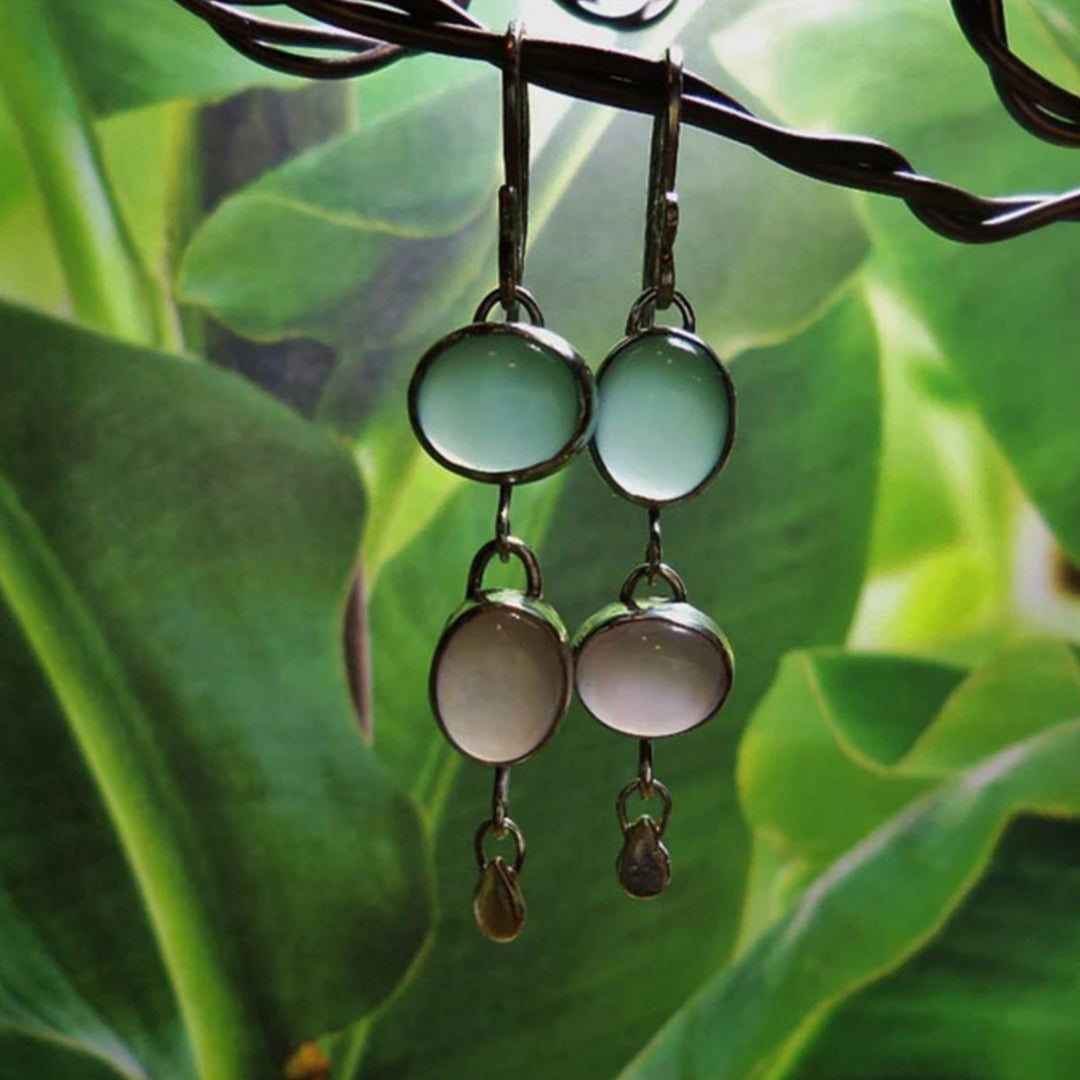 Boucles d'oreilles Boho bicolores en argent et cristal