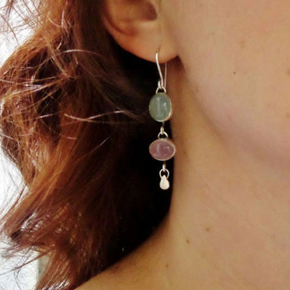 Boucles d'oreilles Boho bicolores en argent et cristal