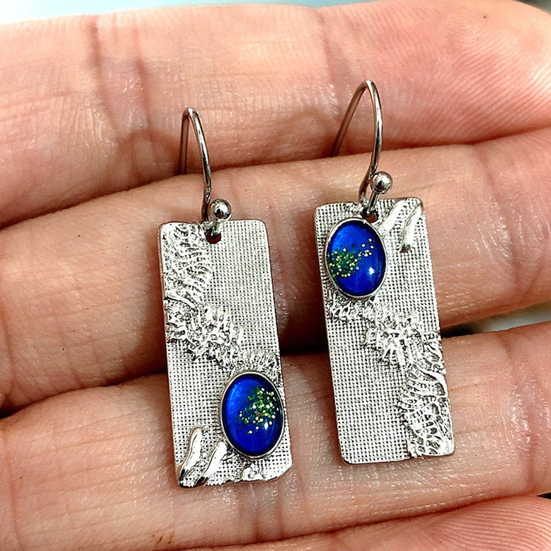 Boucles d'oreilles bohèmes avec cristal bleu en argent sterling