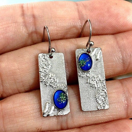 Boucles d'oreilles bohèmes avec cristal bleu en argent sterling