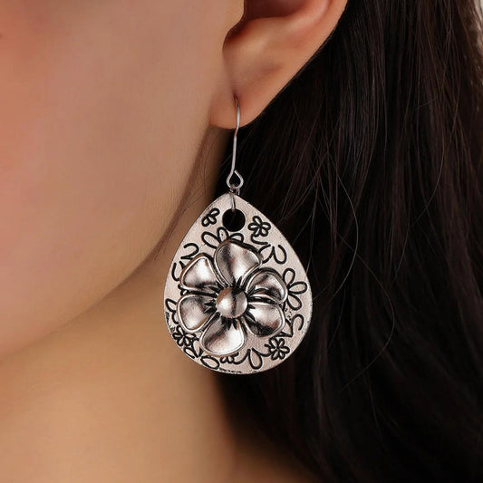 Boucles d'oreilles bohèmes florales en argent