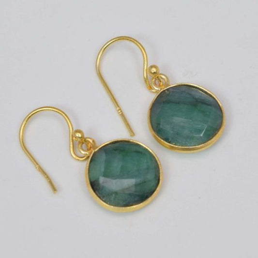 Boucles d'oreilles vintage en verre vert plaqué or
