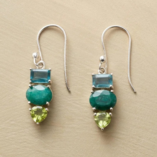 Vintage Green Stones Silver Earrings-Lydieannejewelry