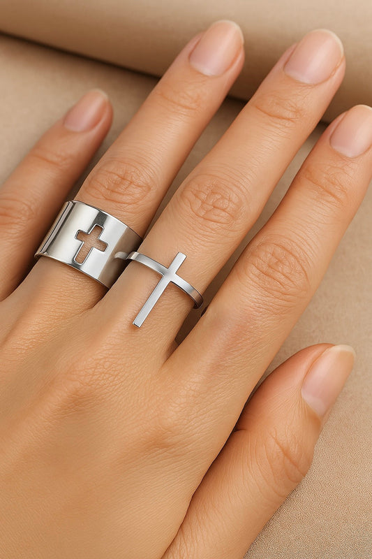 Ensemble de bagues ajustables minimalistes en argent Faith - Lydieannejewelry