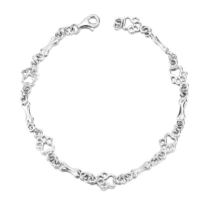 Bracelet à breloques en argent pur en forme de patte et d'os de chien, édition limitée
