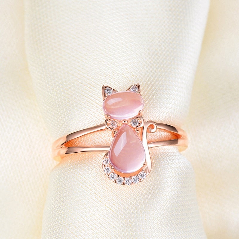 Bague chat en or rose