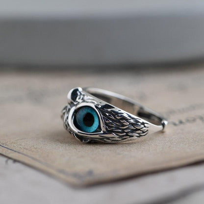 Bague ajustable « Owl of Good Luck » en argent et opale