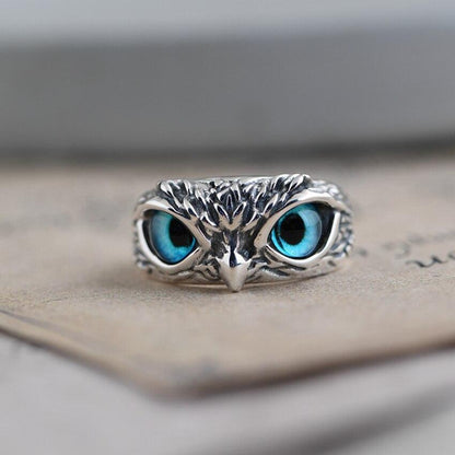 Bague ajustable « Owl of Good Luck » en argent et opale