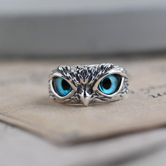 Bague ajustable « Owl of Good Luck » en argent et opale