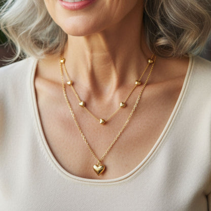 Collier vintage avec pendentif double cœur