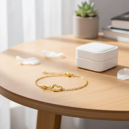 Bracelet rétro cœur en or et argent