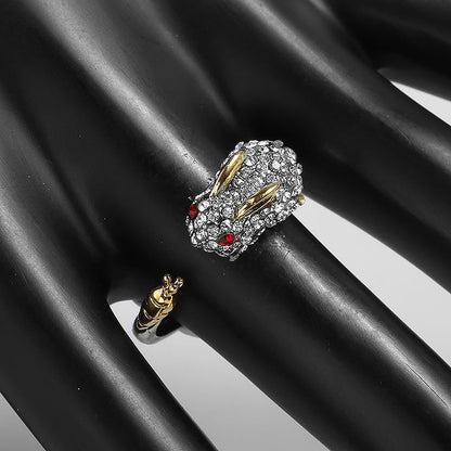 Bague unique ajustable en argent avec lapin et carotte en cristal