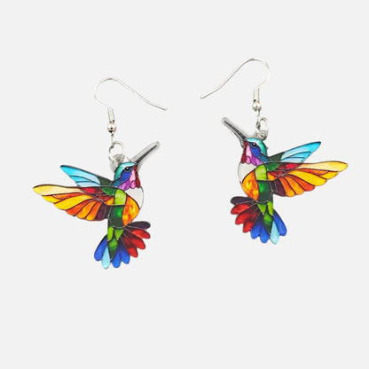 Boucles d'oreilles pendantes en acrylique en forme de colibri – Motif oiseau 2D lumineux
