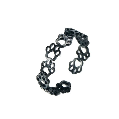 Bague ajustable avec empreinte de patte – En acier inoxydable