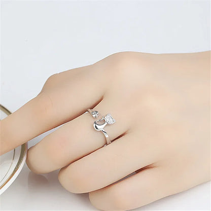 Bague ouverte chat mignon – Zircone cubique