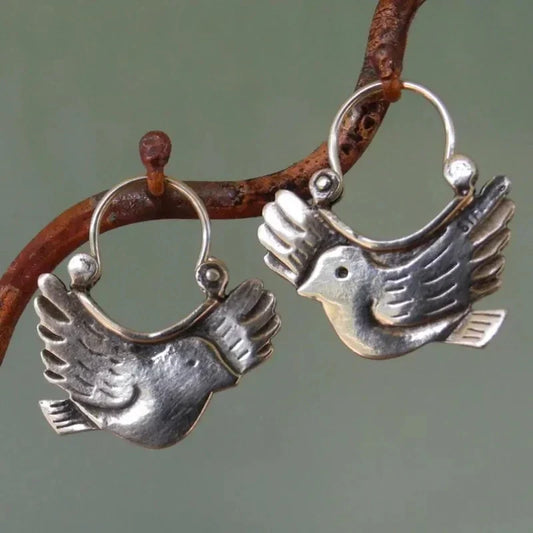 Boucles d'oreilles pendantes inspirées des oiseaux bohèmes – Ton argenté