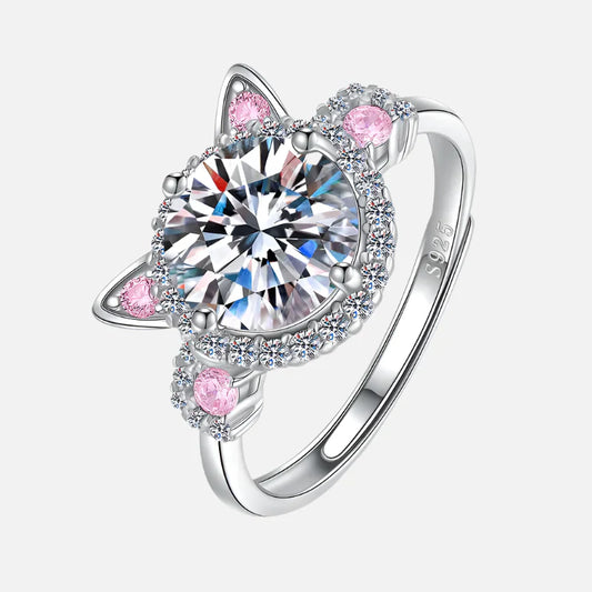 Bague ajustable avec oreilles de chat et zircone