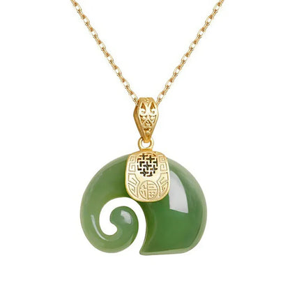 Collier pendentif éléphant en jade Hetian – chaîne plaquée or 18 carats pour femme