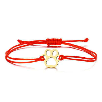 Bracelet cordon empreinte de patte – Design ajustable noir et rouge
