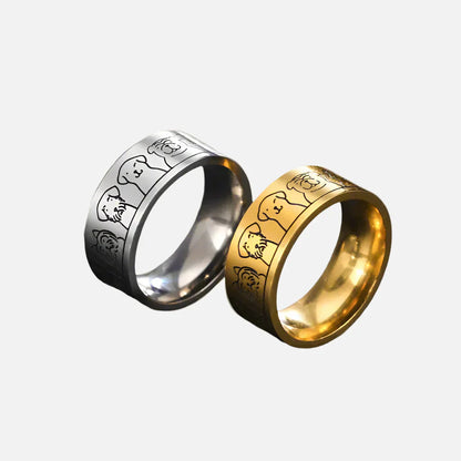 Large bague chien en acier inoxydable – Motif gravé pour femmes