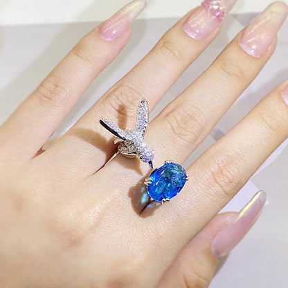 Bague ajustable avec pierre précieuse colibri – Zircon, plaquée or 14 carats