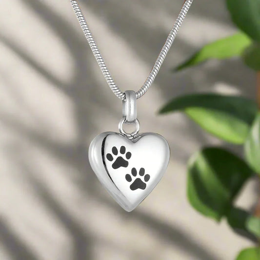 Collier urne funéraire pour animaux de compagnie – Pendentif en forme de cœur avec gravure de patte