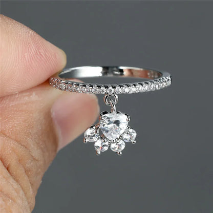 Bague vintage avec patte de chat et pierre en forme de cœur – dorée et argentée