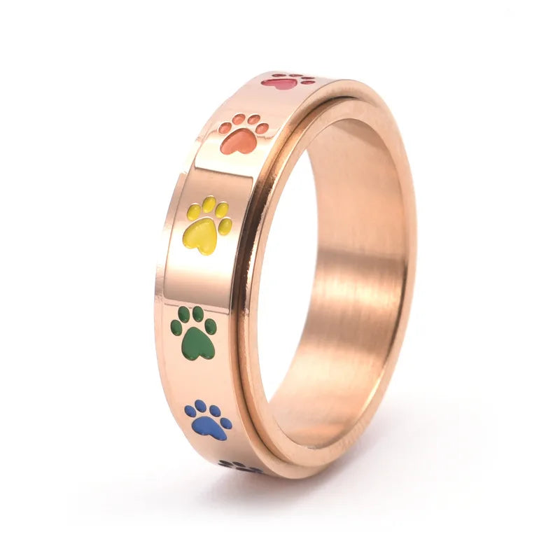Bague anti-stress tournante – Acier inoxydable avec pattes arc-en-ciel