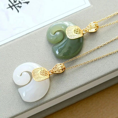 Collier pendentif éléphant en jade Hetian – chaîne plaquée or 18 carats pour femme