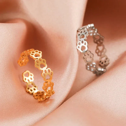 Bague ajustable avec empreinte de patte – En acier inoxydable