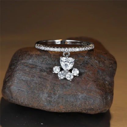 Bague vintage avec patte de chat et pierre en forme de cœur – dorée et argentée