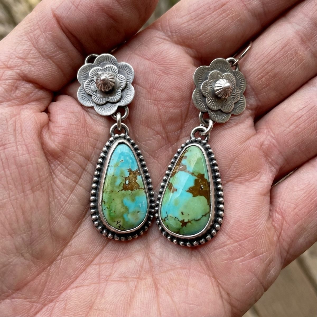 Boucles d'oreilles vintage en turquoise ancienne
