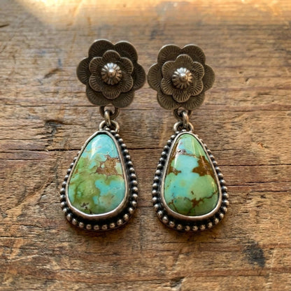 Boucles d'oreilles vintage en turquoise ancienne