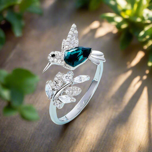 Bague ajustable Hummingbird Sparkle avec diamant en strass