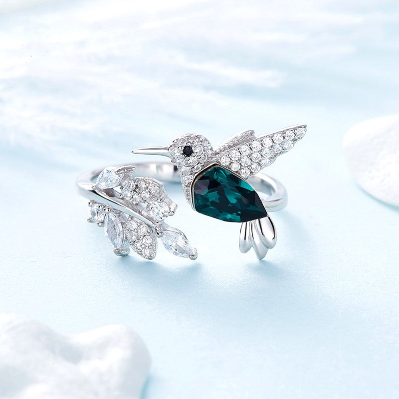 Bague ajustable Hummingbird Sparkle avec diamant en strass