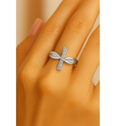 Bague ajustable en argent avec croix infinie - Lydieannejewelry