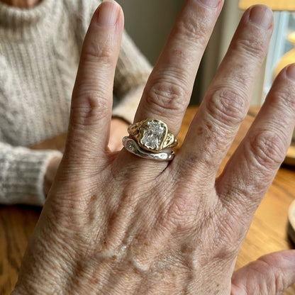 Ensemble de bagues vintage en verre blanc, or et argent