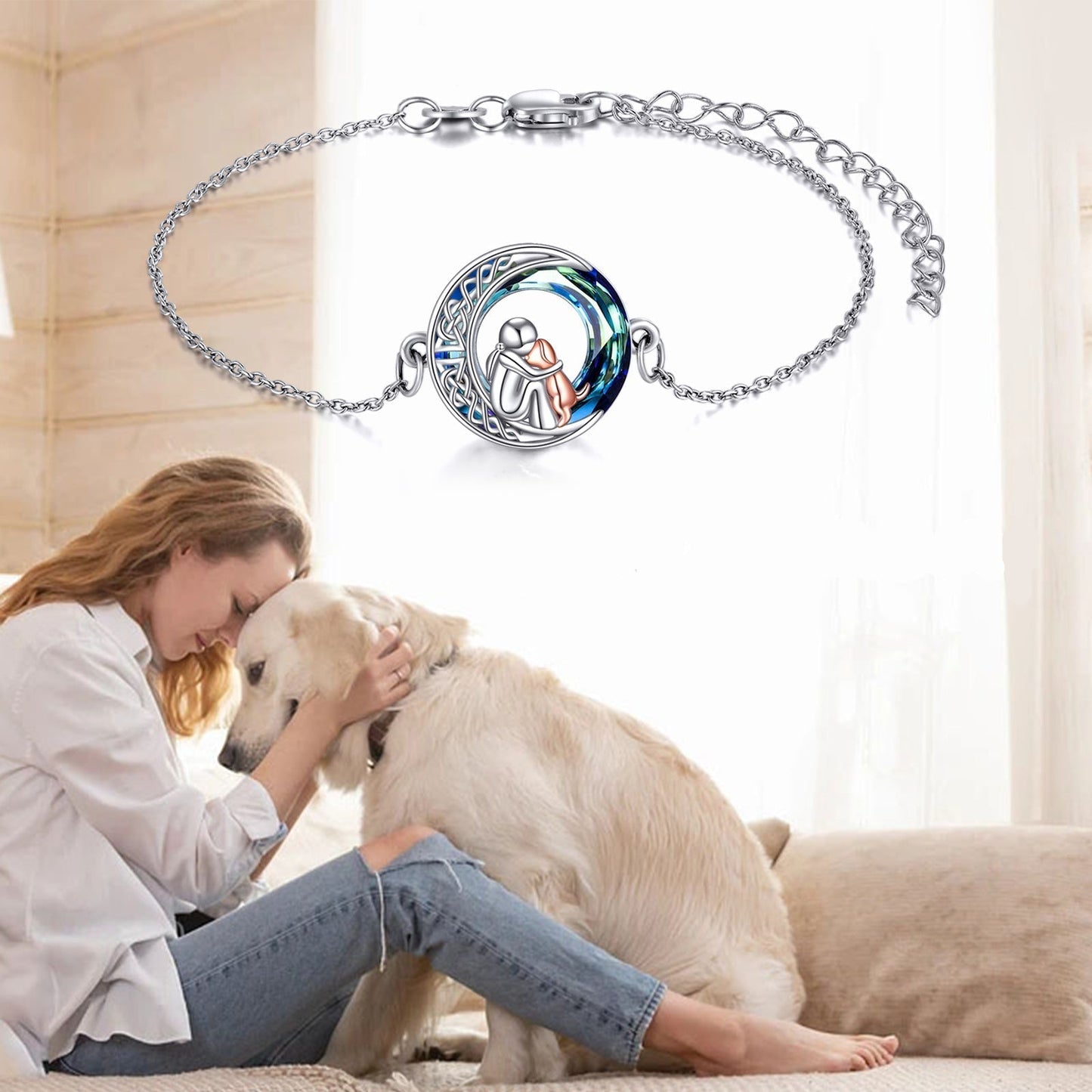 Bracelet ajustable en argent sterling avec breloque chien
