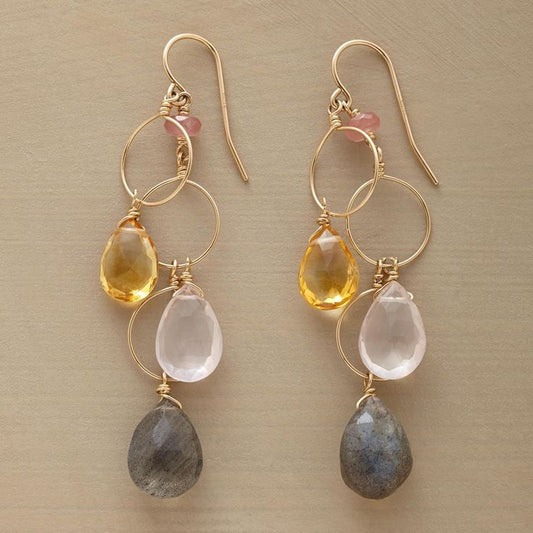 Boucles d'oreilles vintage pendantes avec pierres colorées