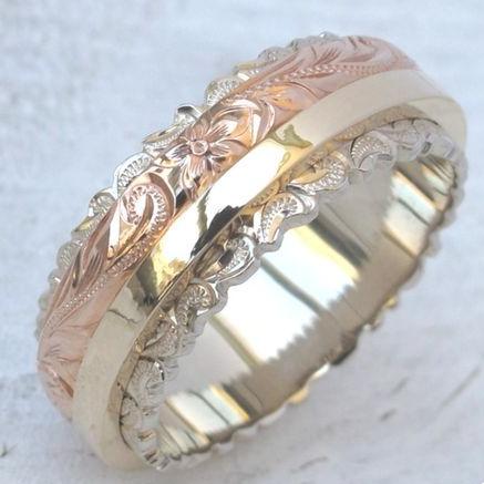 Bague vintage rose florale dorée